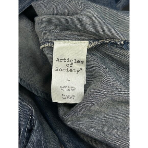 ARTICLES OF SOCIETY Trixie Denim Shirt Sz L Blue Chambray Button Top Up Tencel - Picture 9 of 13